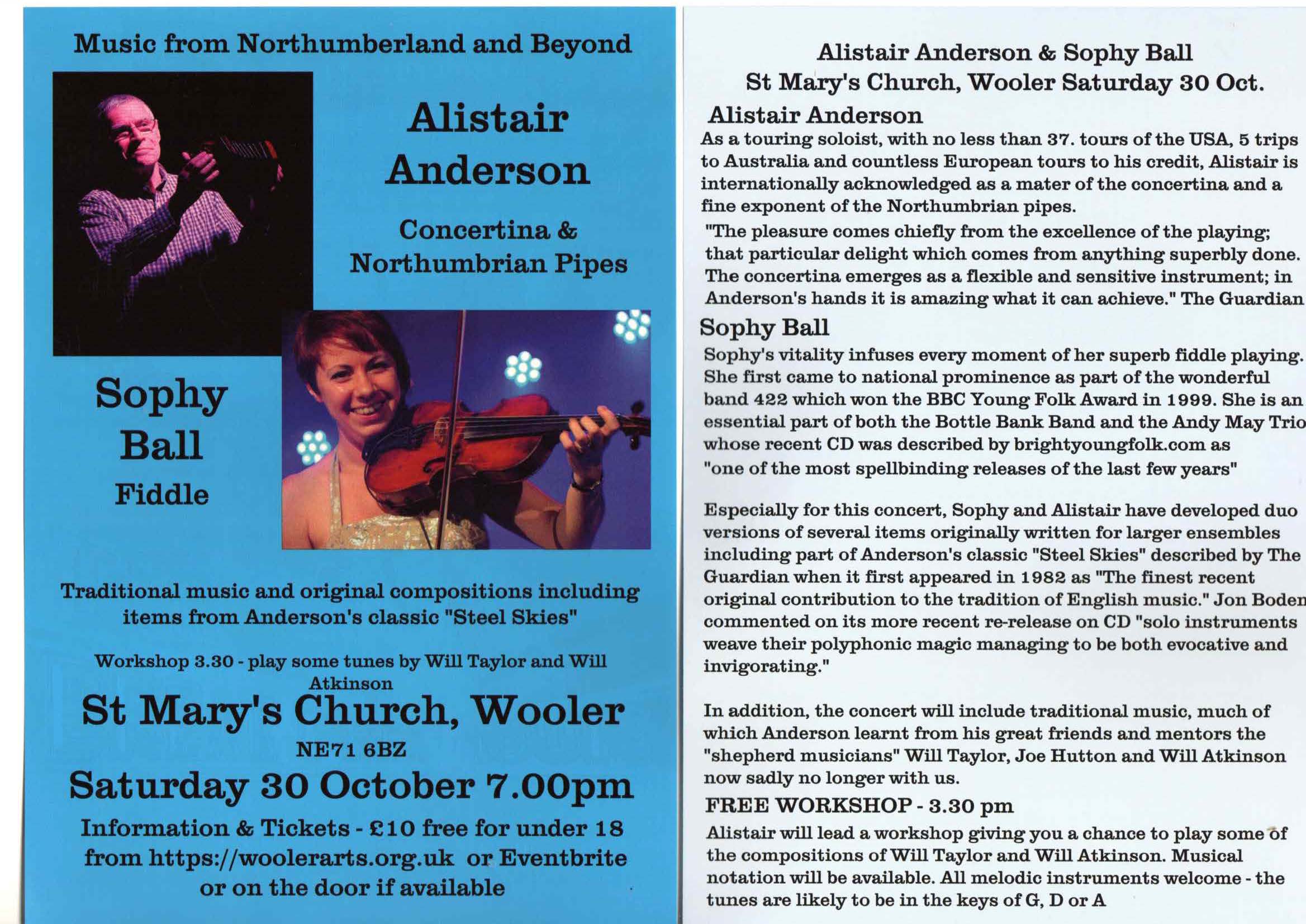 Alistair Anderson Sophy Ball Concert and Workshop