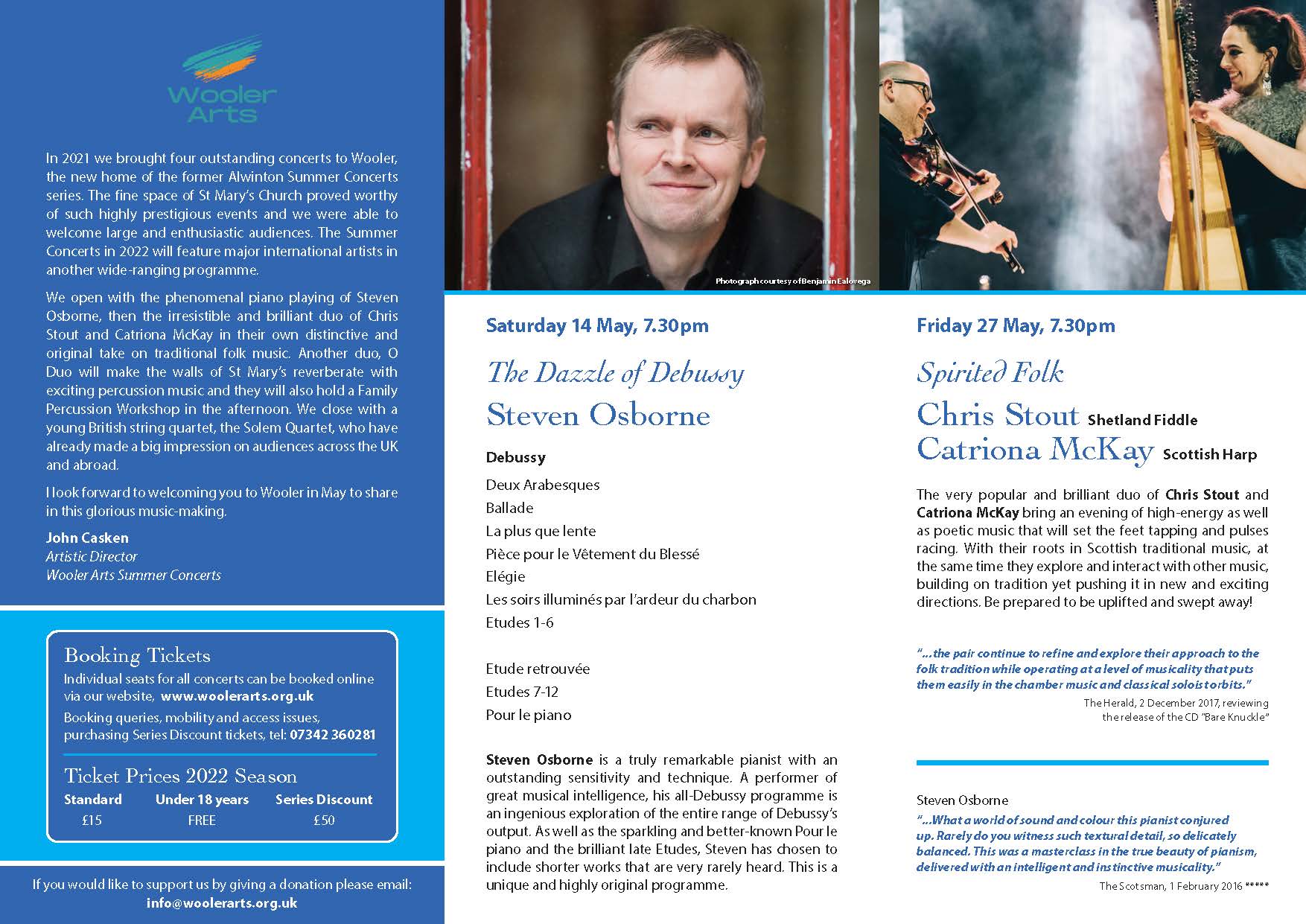 Wooler Arts Summer Concerts 2022 Leaflet Page 1