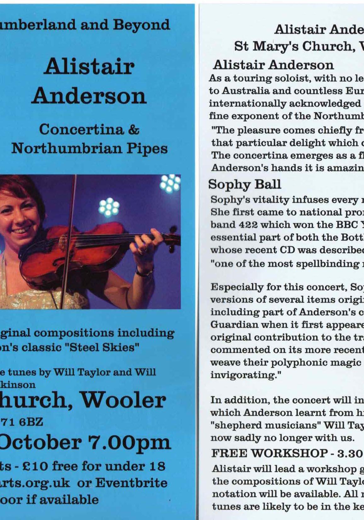 Alistair Anderson Sophy Ball Concert and Workshop